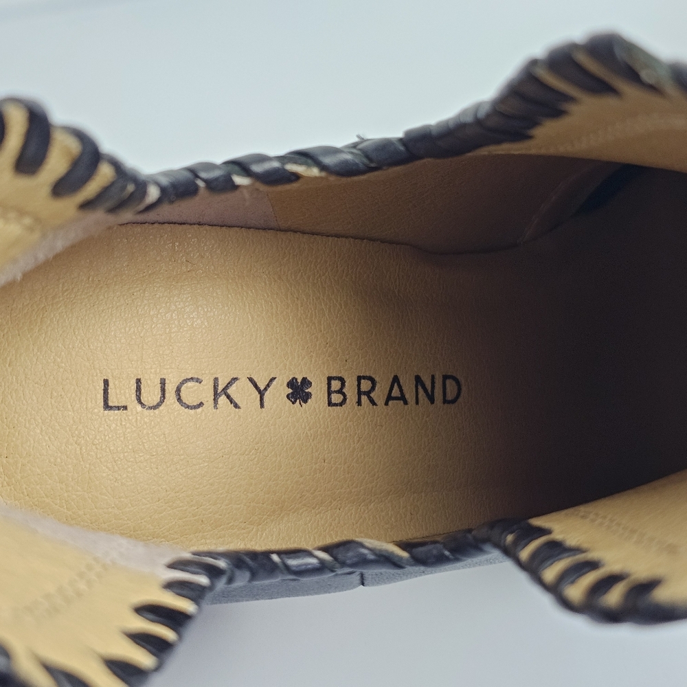 Nwob Lucky Brand Lk SIVYA Black Tan Leather Ankle Booties 5.5 - Picture 8 of 13
